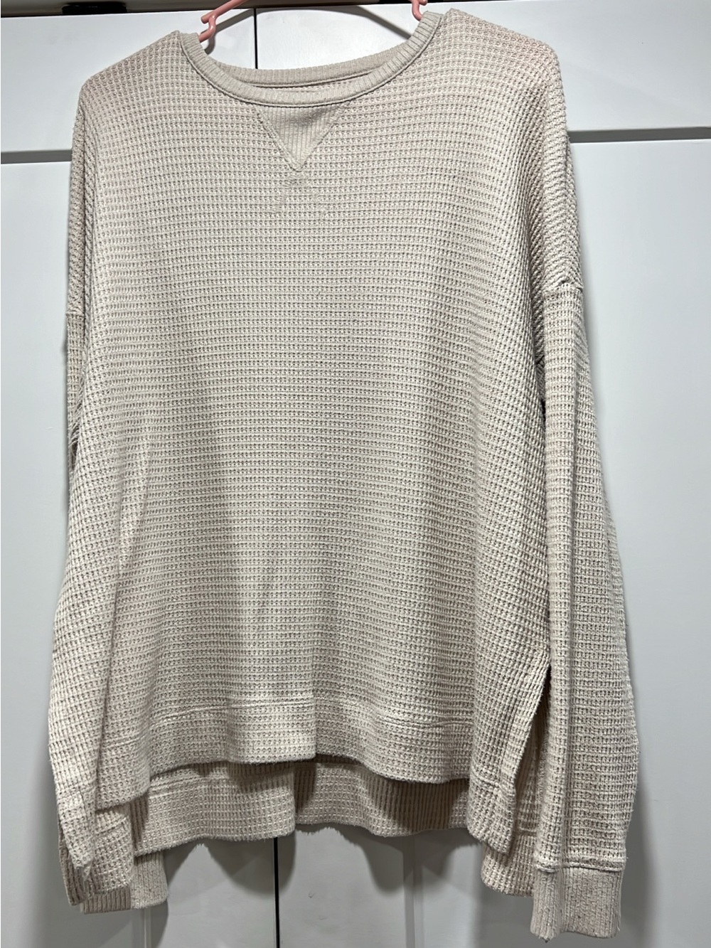 American Eagle Outfitters Cream Waffle-Knit Long Sleeve Top